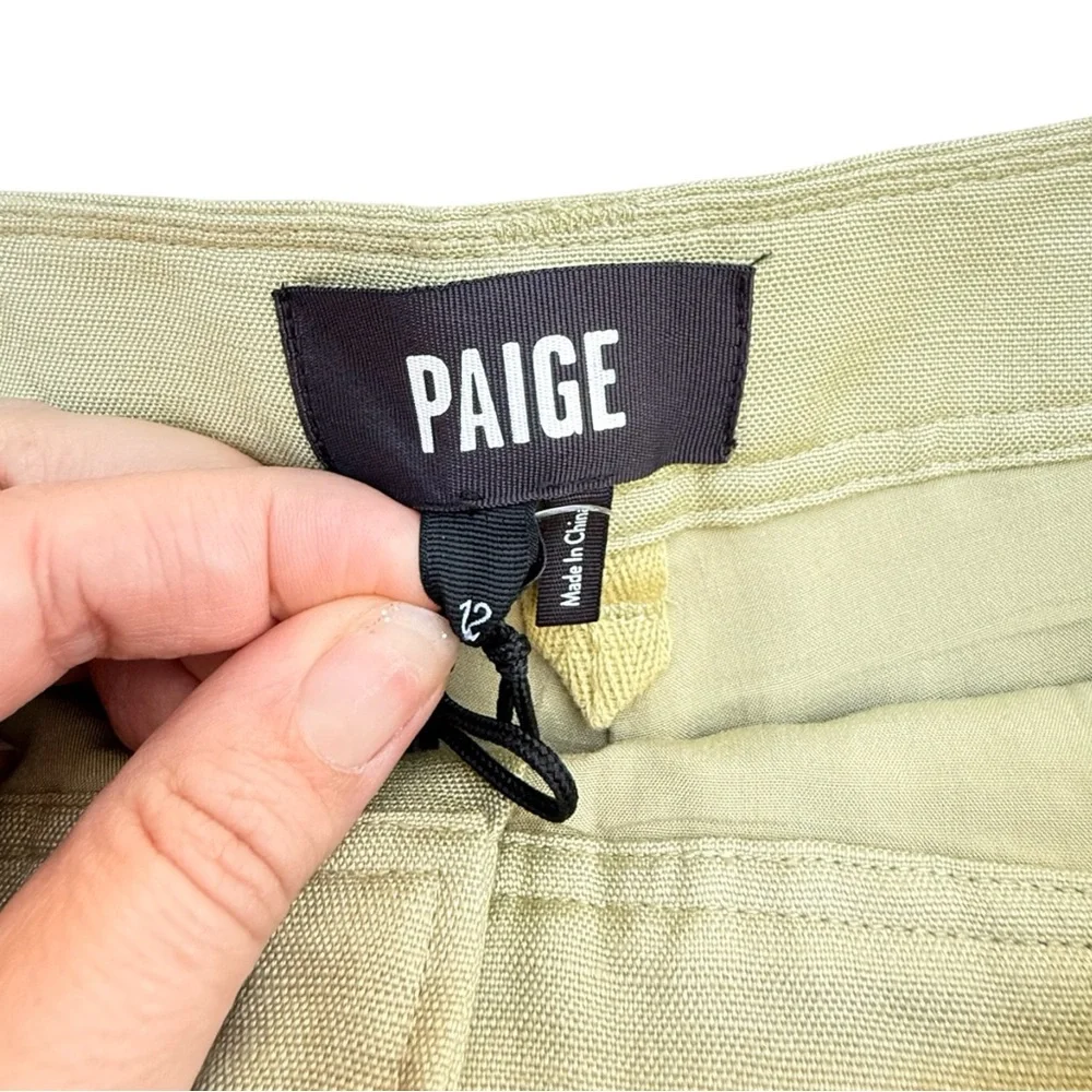 Paige Brittane Shorts For Women Pale Olive Linen Blend Pockets Size 12 NWT